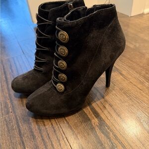 Guess Black Ankle Booties with Gold Accents